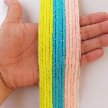 Pink, Blue And Yellow Thread Stripes Trim, Cotton Embroidered Trim